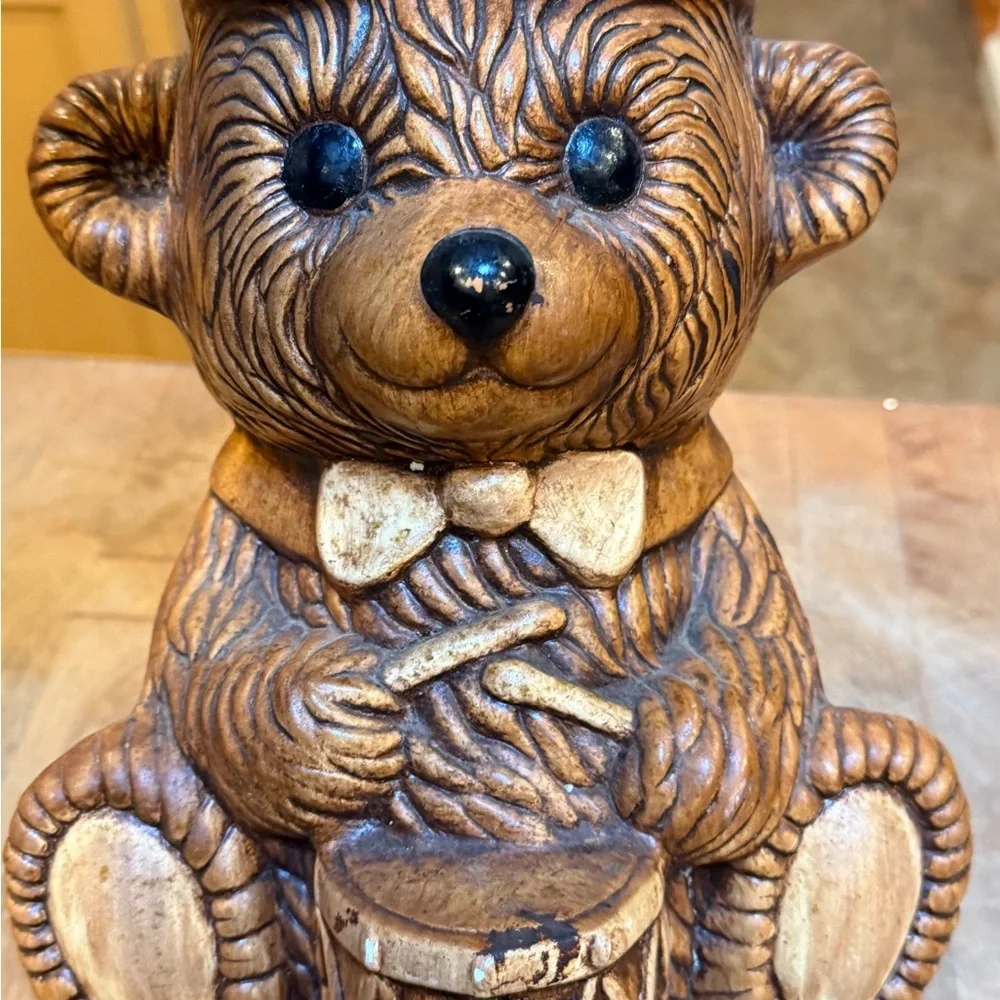 Great American Pottery Company Brown Bear Drummer Vintage Cookie Jar made USA